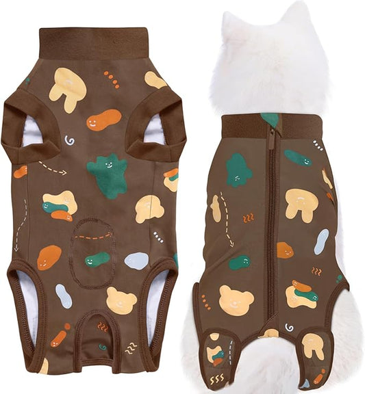 Recovery Suit for Dogs, Dog Surgery Recovery Suit with Zipper Closure Post Spay, Neuter, Abdominal Surgical Suit for Male Female Dogs Can Pee, Prevent Licking Dog Onesies, Brown Bear, Large+