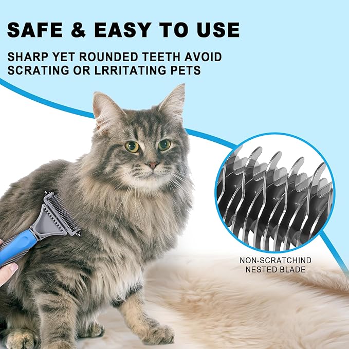 Pet Grooming Brush, Double Sided Undercoat Rake for Dogs & Cats, Professional Deshedding Brush and Dematting Tool, Safe and Effective Removing Knots, Mats, Tangles,and Flying Hair