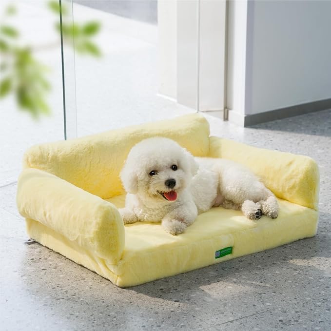 MEWOOFUN 34.6" Orthopedic Dog Bed Sofa for Small Medium Dogs, Egg- Foam Dog Couch with Removable Washable Cover and Non-Slip Bottom (Large, Yellow)