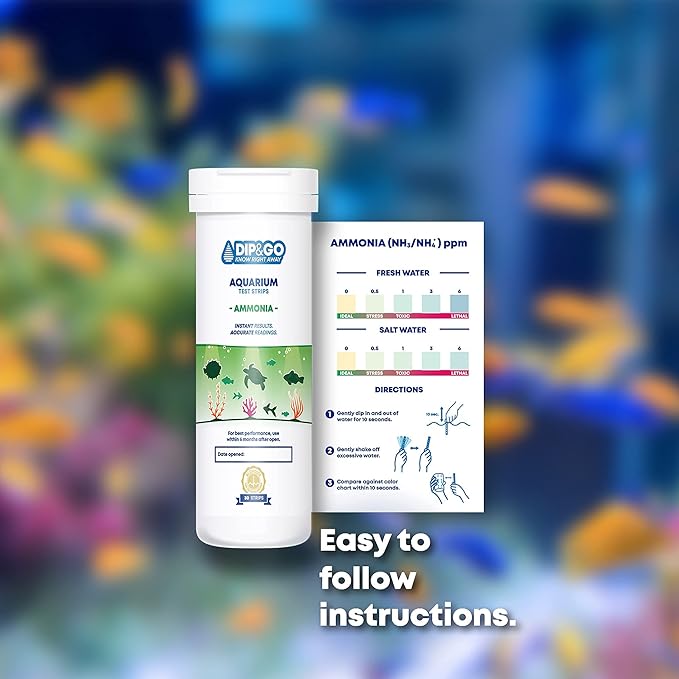 DIP & GO Aquarium Test Strips. Ammonia Test Kit for Aquarium. Range-Guided and Easy-to-Read, Color Corrected Results. Aquarium Test. (Ammonia Test Kit)