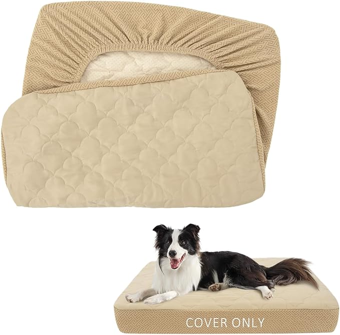 CHHKON Dog Bed Covers Replacement Washable Waterproof Pet Puppy Bed Cover for Dog, Cover Only (Beige,48x30x6 inch)