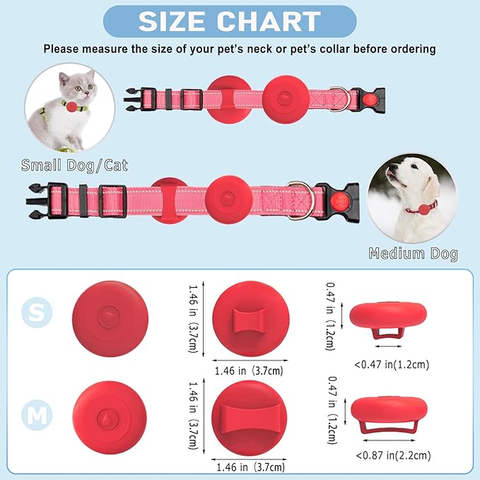 Airtag Dog Collar Holder Waterproof, Hidden Silicone Waterproof Airtag Case for Pet Cat Dog GPS Tracker, Anti-Lost Waterproof Airtag Holders Compatible with Apple AirTag for Dog Cat Collar (Red)