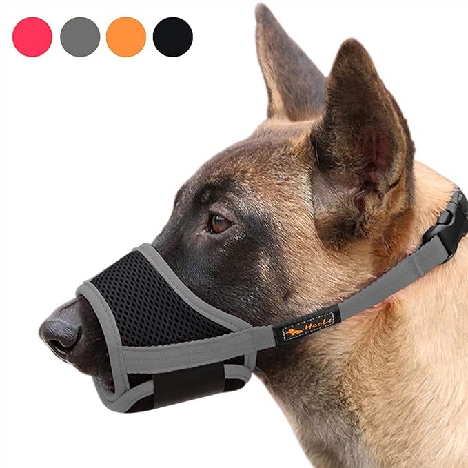 HEELE Dog Muzzle,Soft Nylon Muzzle Anti Biting Barking Chewing,Air Mesh Breathable Drinkable Adjustable Loop Pets Muzzle for Small Medium Large Dogs 4 Colors 4 Sizes XS