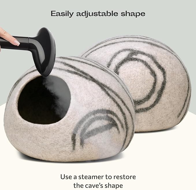 MEOWFIA Premium Felt Cat Bed Cave - Handmade 100% Merino Wool Bed for Cats and Kittens (Light Shades) (Large, Light Grey)