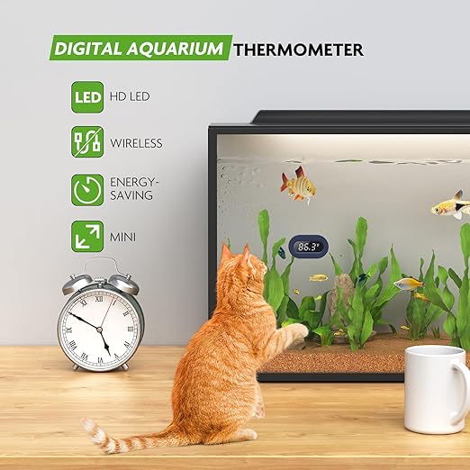 Fish Tank Thermometer, LED Digital Aquarium Thermometer Highly Accurate Temperature Measurement, Tank Thermometer for Freshwater and Saltwater, White Display ±0.9℉