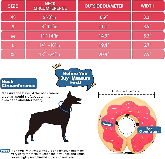 MIDOG Dog Cone, Soft Cone for Dogs After Surgery, Pet Inflatable Collar Protective Recovery Donut Collar to Prevent Pets from Touching Stitches, Wounds, and Rashes - DeepRed,XS