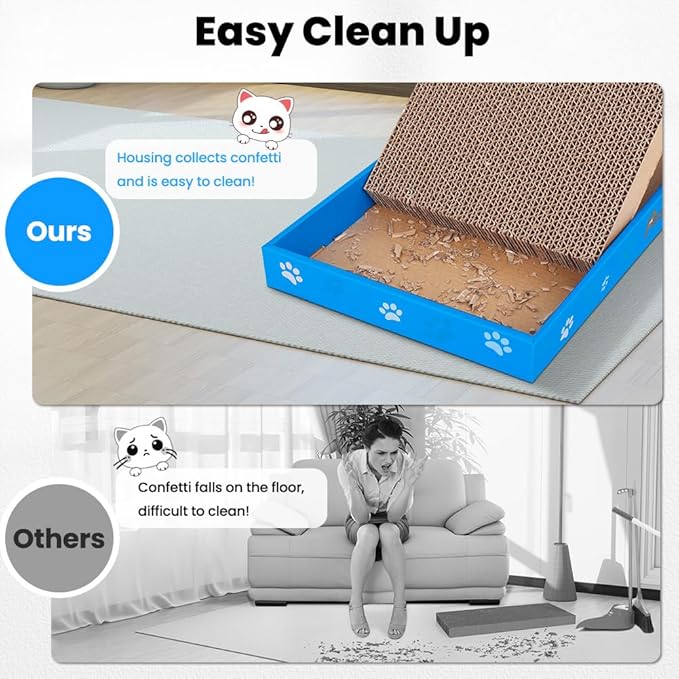 Petslucent Cat Scratching Board, Corrugate Cat Scratcher for Indoor Cats with Box, Cat Scratch Pad with Catnip, Cardboard Cat Scratcher Double-Sided Usability (1PCS)