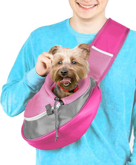 Pet Sling Carrier - Small Dog Puppy Cat Carrying Bag Purse Pouch - For Pooch Doggy Doggie Yorkie Chihuahua Baby Papoose Bjorn - Hiking Front Backpack Chest Body Holder Pack To Wear (Pink)