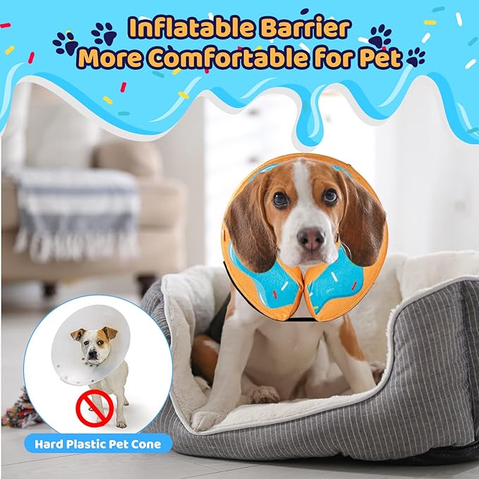 Grand Line Donut Inflatable Collar for Dogs and Cats, Soft Recovery Dog Cone After Surgery, Protective Pet Neck Cone for Small, Medium, Large Dogs, Not Block Vision (Blue, M)