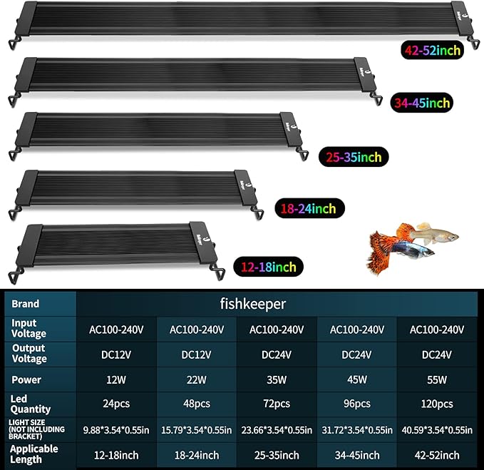 LED Aquarium Light, 24/7 Mode Fish Tank Light Full Spectrum Aquarium Plant Light, 22 W Aquarium Light Bar with Timer Extendable Bracket, Adjustable Brightness for 18-24 inch Fish Tank