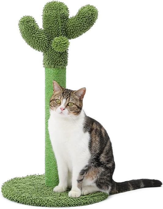 Made4Pets Cat Scratching Post, 25.6" Cactus Cat Scratcher Kitten Scratch Post with Sisal Rope for Indoor Cats Claw Scratcher, Vertical Green Cat Tree with Dangling Ball for Kitties Medium