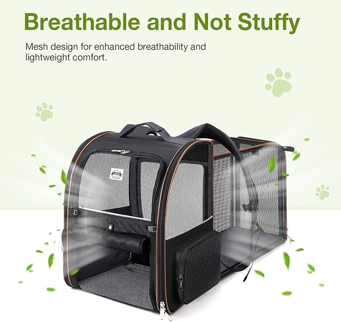 Lekebobor Large Cat Backpack Carrier Expandable Pet Carrier Backpack for Small Dogs Medium Cats Fit Up to 18 Lbs, Dog Backpack Carrier, Foldable Puppy Backpack Carrier for Travel,Black