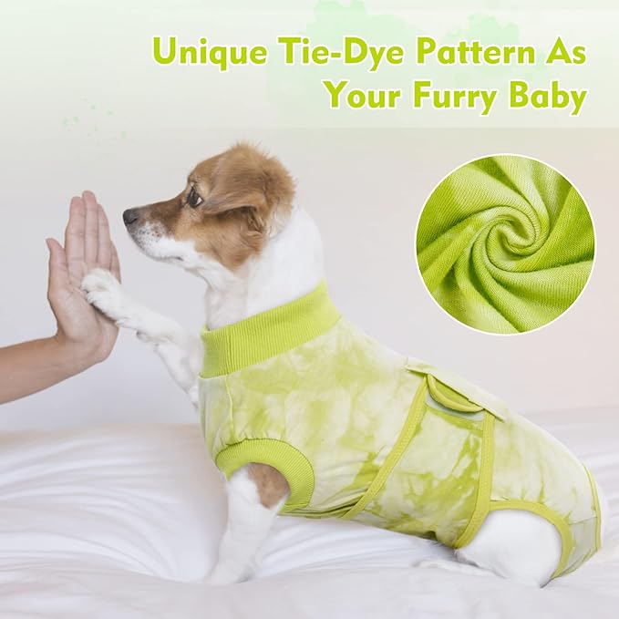FUAMEY Recovery Suit for Dogs After Surgery,Soft Breathable Dog Bodysuit E-Collar & Cone Alternative Surgical Suit,Male Female Dog Neuter Spay Suits Anti Licking Wounds Onesie Green Tie Dye L