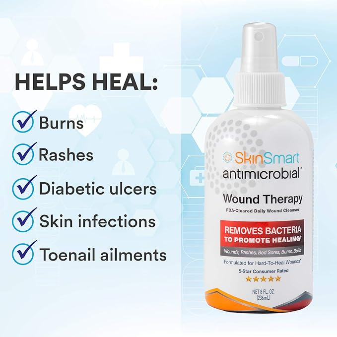 SkinSmart Antimicrobial Wound Therapy, Hypochlorous Acid Safely Removes Bacteria so Wounds Can Heal, Travel Size 2 Ounce Spray (Pack of 3)