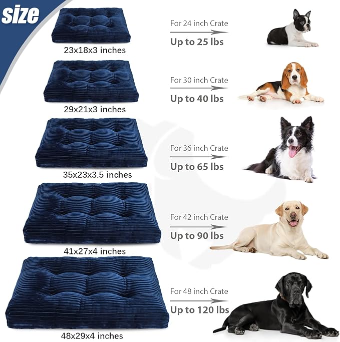 Dog Crate Bed Washable Dog Beds for Large Dogs Deluxe Thick Flannel Fluffy Comfy Kennel Pad Anti-Slip & Anti-Scratch Pet Sleeping Mat, 35 x 23 Inch, Blue