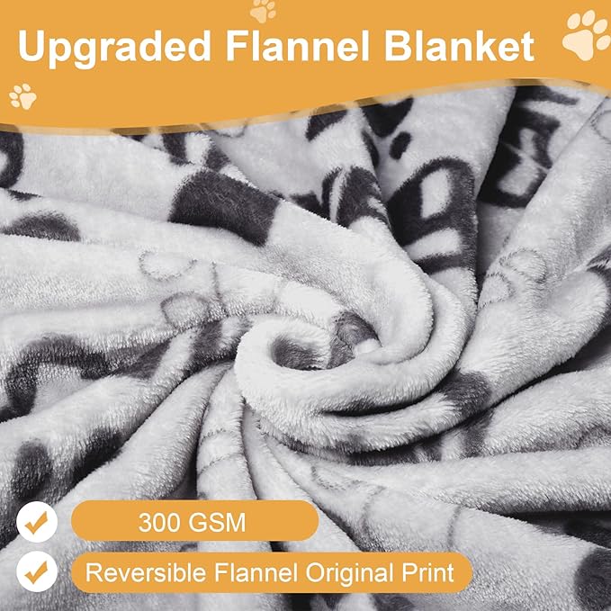 1 Pack 3 Dog Blanket, 31x41Inch Upgraded Dog Cat fleece Blanket Washable, Dog Blanket Soft Pet Throw Cover for Kennel Bed, Cute Paw Pattern, Pet Blanket, Medium Small Dogs, Grey