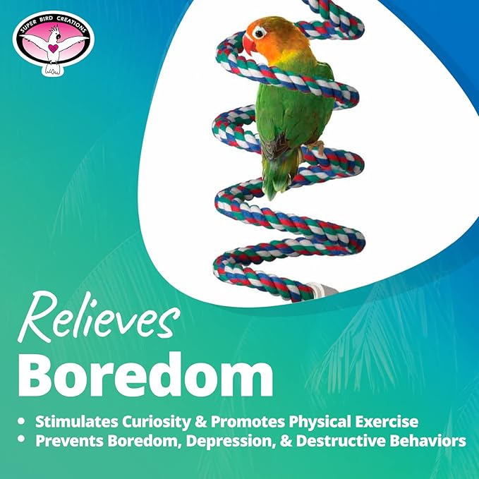 Super Bird Creations - SB323 Small Bungee Bird Toy - Rope Perch for Parrotlets, Parakeets, Cockatiels, Lovebirds - Colorful Hanging Perch - Enriching Bungee Toy for Small Birds & in Bird Cages