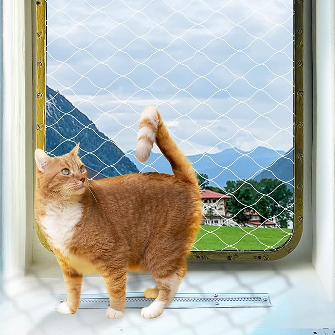 PAWISE Cat Safety Net, Cat Balcony Net Pet Anti-Fall Netting for Window Stairs,Dog Fence Nets Transparent (4m x 3m) Including A 25M Rope 20 Hooks