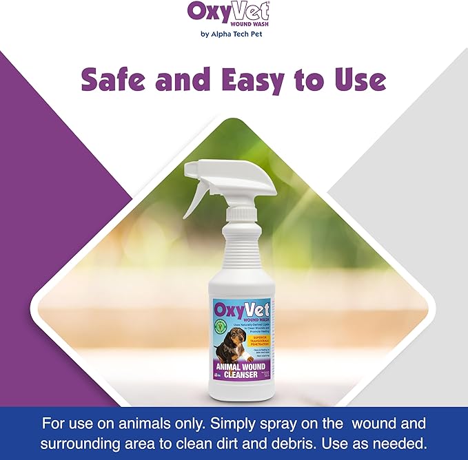 OxyVet Wound Wash for Dogs | Excellent Cleansing Agent | Non-Irritating to Skin and Eyes | Wound Cleanser | Non-Staining Wound and Skin Care | 16 Fl Oz Pet First Aid Spray Bottle