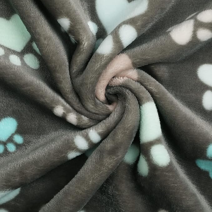 Luciphia 1 Pack 2 Pet Blankets for Dogs Cats, Fleece Print Dog Cat Blankets for Small Medium Large Puppy Kitten, Paw Grey Brown Large(41x31 inch)