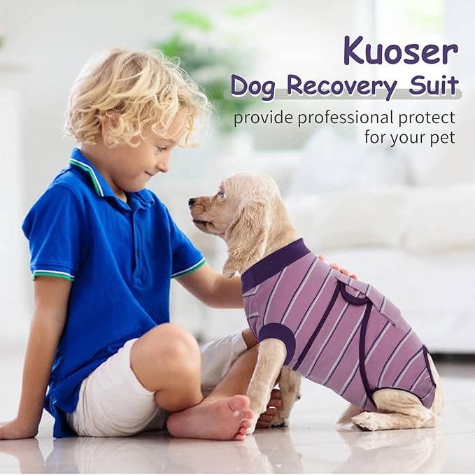 Kuoser Recovery Suit for Dogs After Surgery, Soft Dog Surgery Suit for Female Spay Male Neuter, Breathable Dog Onesie E-Collar & Cone Alternative Pet Bodysuit Anti Licking Wounds Surgical Shirt, XS