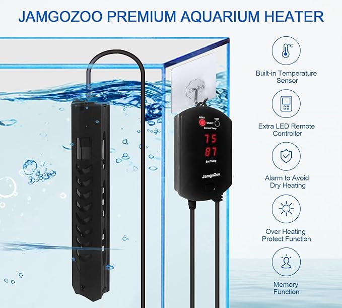 Submersible Aquarium Heater for Betta Fish Tank, 300W Adjustable Aquarium Water Heater with External LED Display Temperature Controller, Suitable 40-75 Gallon Water