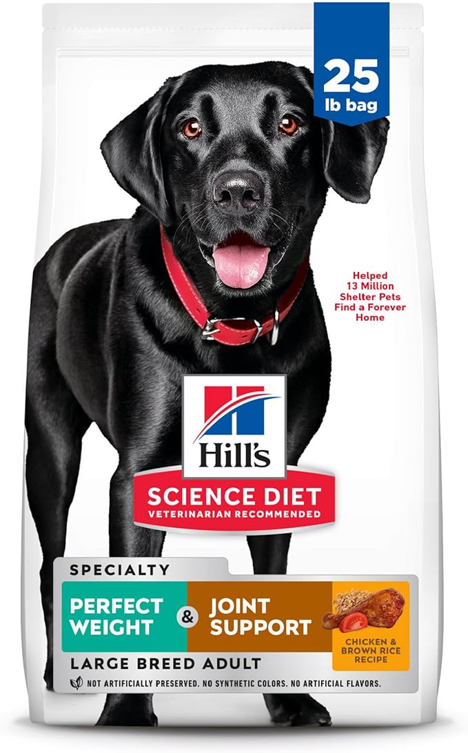 Hill's Science Diet Perfect Weight & Joint Support, Adult 1-6, Weight Management & Joint Support, Dry Dog Food, Chicken & Brown Rice, 25 lb Bag