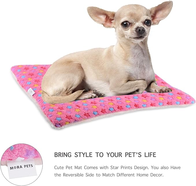 Mora Pets Dog Bed Crate Pad Ultra Soft Pet Bed with Cute Star Print Washable Crate Mat for Large Medium Small Dogs Reversible Fleece Dog Crate Kennel Mat Cat Bed Liner 21 x 12 inch Pink