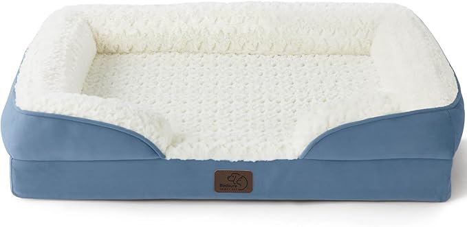 Bedsure Orthopedic Dog Bed for Medium Dogs - Calming Dog Sofa Beds Medium with Luxurious Short Plush, Pet Couch Bed with Removable Washable Cover, Waterproof Lining and Nonskid Bottom, Faded Denim