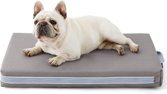 Bedsure Outdoor Waterproof Dog Bed with Heavy Duty Cover, Orthopedic Foam Supportive Dog Beds, Washable Dog Mat with Removable Cover for Large Dogs (30"x20", Grey)