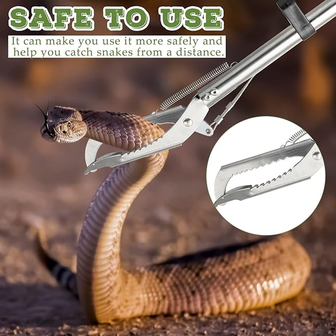 2 Pcs 47 Inches Snake Tongs, Snake Grabber Tool, Stainless Steel Snake Pole, Foldable Collapsible Wide Jaw Grabber for Rattlesnake Reptile