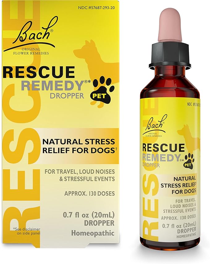 Bach RESCUE REMEDY PET for Dogs 20mL, Natural Calming Drops, Stress Relief for Dogs & Puppies, Caused by Separation, Thunder, Fireworks, Homeopathic Flower Remedy