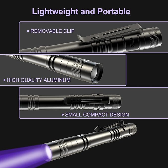 COSOOS UV Black Light Flashlights, 4 Pack 395nm Mini Pen Lights with Clip, Waterproof Ultraviolet Flashlights for AC Leak, Pet Urine, Scorpion, Hotel Inspection, Dry Stain and Bed Bug Detection