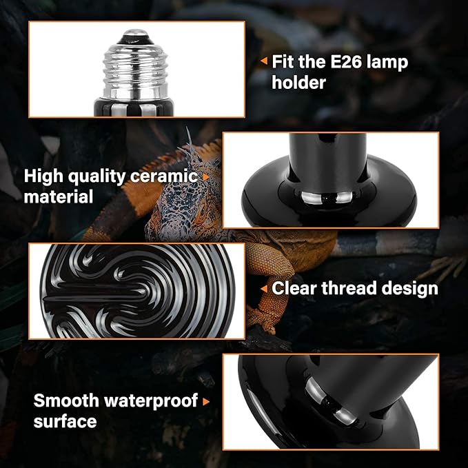 Simple Deluxe 50W Reptile Ceramic Heat Bulb No Light Emitting with 5.5 Inch 60W Dome Light Clamp Lamp Fixture and Digital Thermostat Controller, for Incubating Chicken & Amphibian Pet