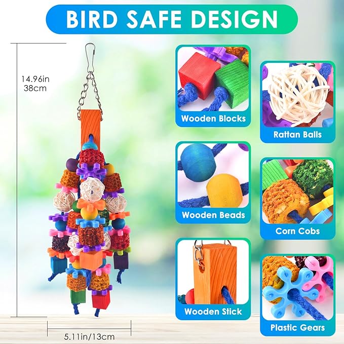 KATUMO Bird Toys, Parrot Toys Parakeet Chew Toys for Small to Medium Macaws, Cockatoos, African Greys, Amazon Parrots, Parakeets, Cockatiels, Conures, Lovebirds, Budgies