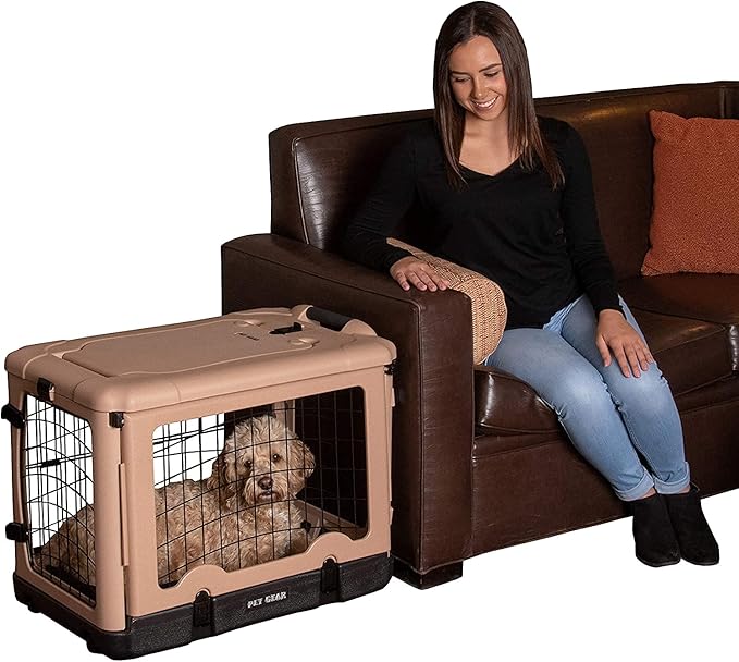 Pet Gear “The Other Door” 4 Door Steel Crate for Dogs/Cats with Garage-Style Door, Includes Plush Bed + Travel Bag, No Tools Required, 3 Models, 3 Colors