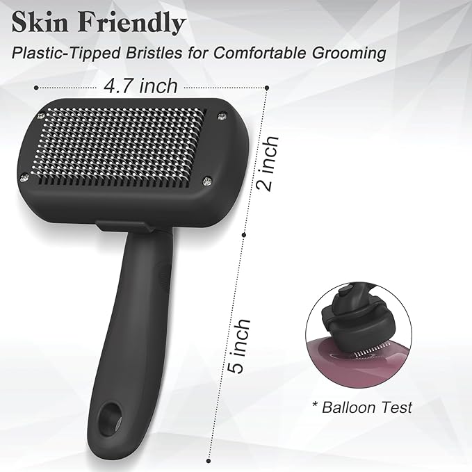 Self Cleaning Shedding Brush for Dogs & Cats, Skin Friendly Cat Brush, Dog Grooming Brush, Dog Brush for Shedding, Deshedding Brush, Puppy Brush Hair Brush for Haired Dogs, Black