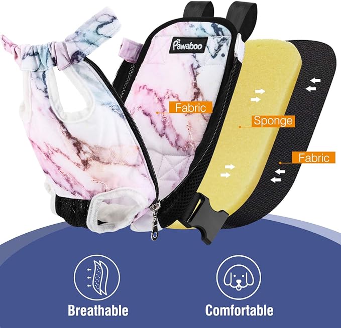 Pawaboo Pet Carrier Backpack, Adjustable Pet Front Cat Dog Carrier Backpack Travel Bag, Legs Out, Easy-Fit for Traveling Hiking Camping for Small Medium Dogs Cats Puppies, Small, Purple Marble