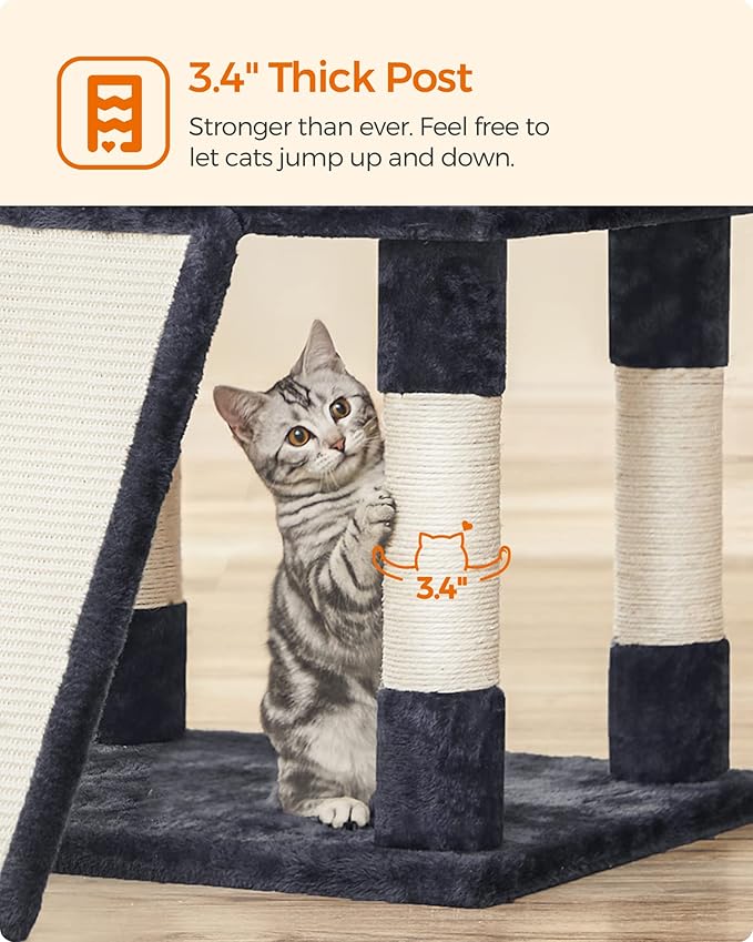 FEANDREA 67-Inch Multi-Level Cat Tree for Large Cats, with Cozy Perches, Stable, Smoky Gray UPCT18G