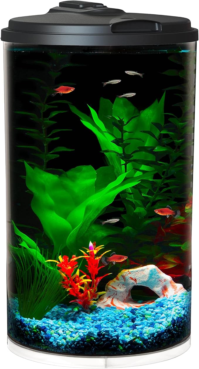 Koller Products Plastic 6-Gallon AquaView 360 Aquarium Kit for Tropical Fish, Betta Fish with LED Lighting and Power Filter Clear, 4-Piece Set