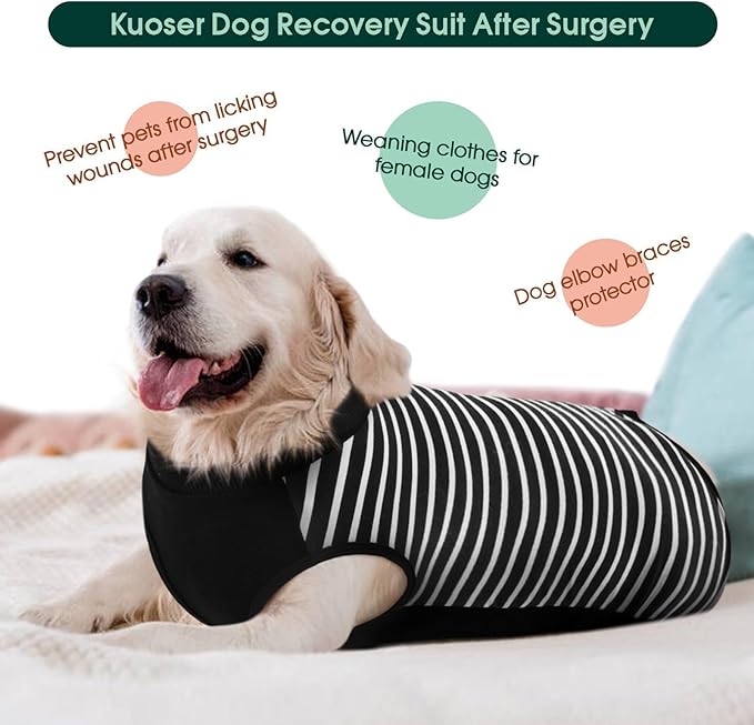 Kuoser Dog Recovery Suit, Anti Licking Dog Rear Leg Sleeve, Abdominal Dog Surgical Suit with Pants Cover Protect Wounds, Dog Elbow Protector Soft Dog Surgery Onesie Cone Alternative, Black XL