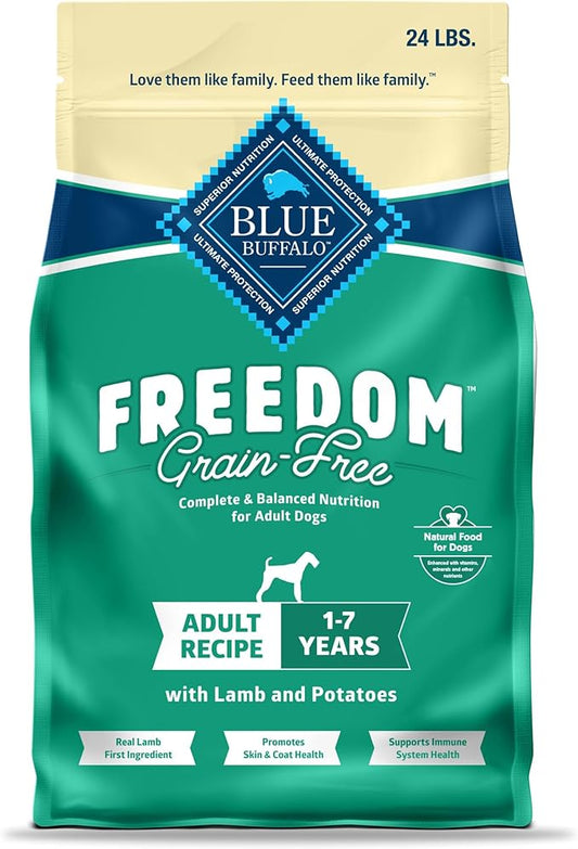 Blue Buffalo Freedom Grain-Free Dry Dog Food, Complete & Balanced Nutrition for Adult Dogs, Made in the USA With Natural Ingredients, Lamb & Potatoes, 24-lb. Bag