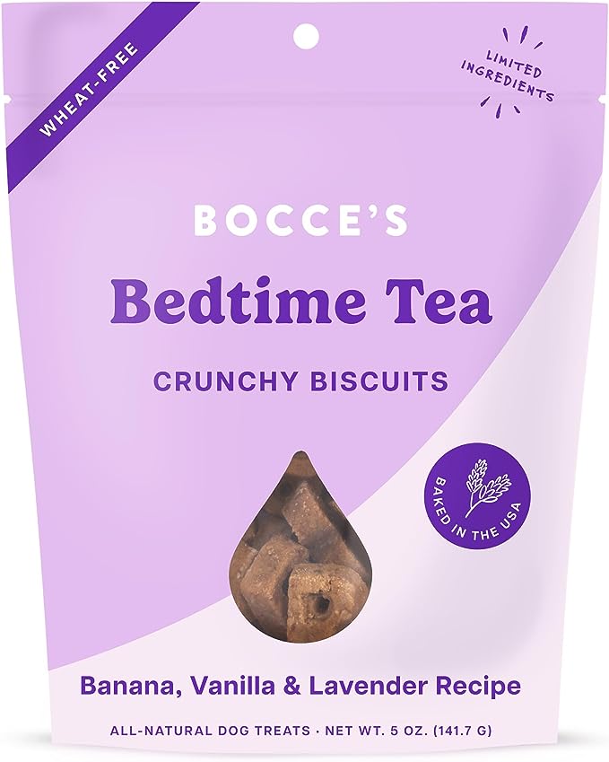Bocce's Bakery Oven Baked Bedtime Tea Treats for Dogs, Wheat-Free Everyday Dog Treats, Made with Real Ingredients, Baked in The USA, All-Natural Biscuits, Banana, Vanilla, & Lavender, 5 oz