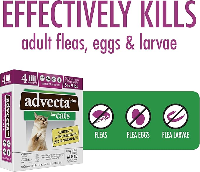 Plus Flea Prevention For Cats, Cat and Kitten Treatment & Control, Small and Large, Fast Acting Waterproof Topical Drops, 4 Month Supply