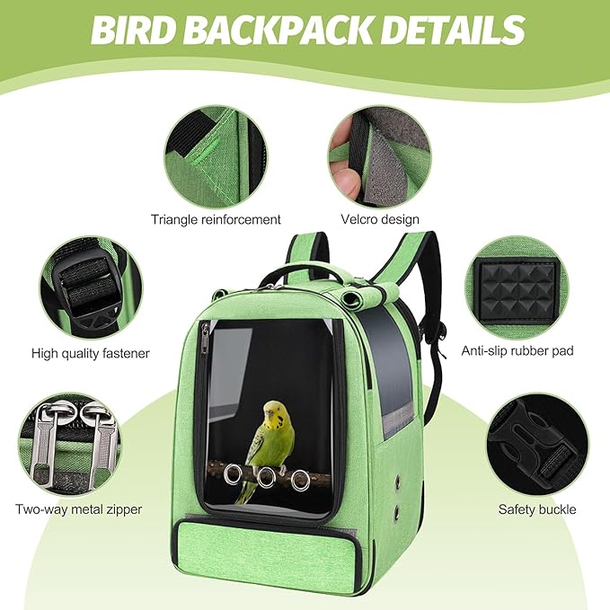 Bird Backpack Carrier,Bird Travel cage Backpack with Tray and Standing Perch,Feeding Tank,Waterproof pad,Used for Parakeets,hornbirds,Lovebirds,Small and Medium-Sized Bird