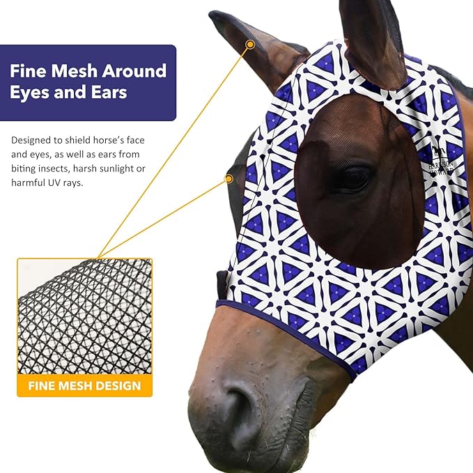 Harrison Howard Super Comfort Stretchy Fly Mask Large Eye Space with UV Protection Soft on Skin with Breathability Magic Prism Cob (Medium)