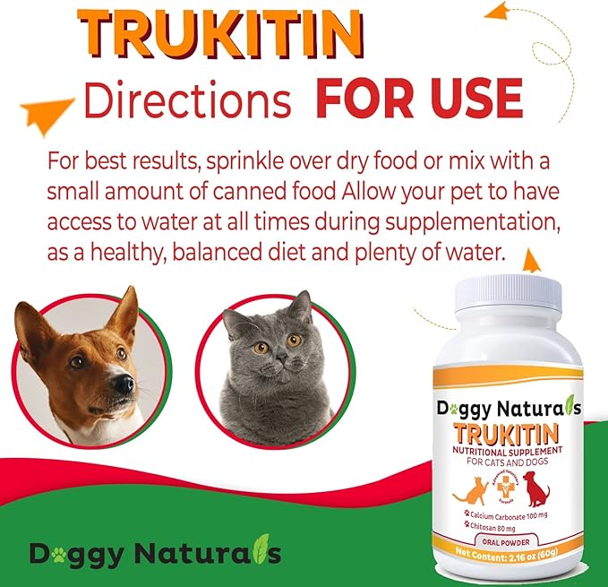 Trukitin Chitosin Based Phosphate Binder for Cats & Dogs – All Natural Human Grade Ingredients for Renal Support Supplement with Calcium Carbonate Oral Powder (Made in U.S.A)