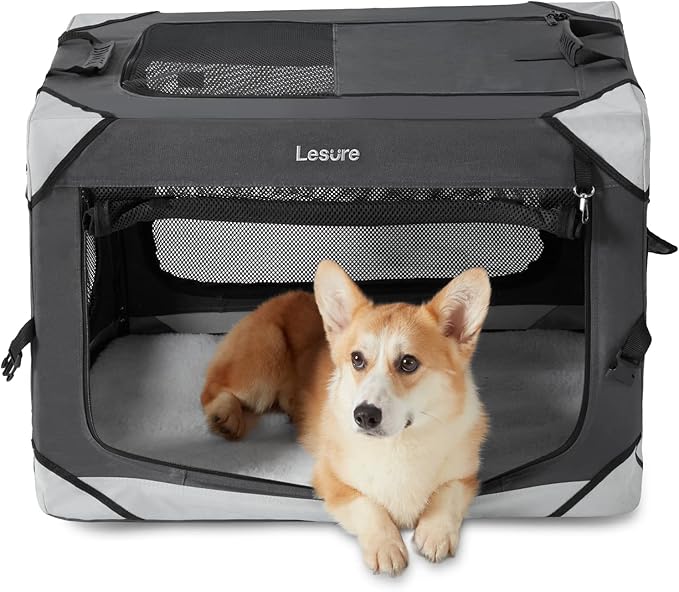 Lesure Collapsible Dog Crate - Portable Dog Travel Crate Kennel for Medium Dog, 4-Door Pet Crate with Durable Mesh Windows, Indoor & Outdoor (Charcoal Gray)