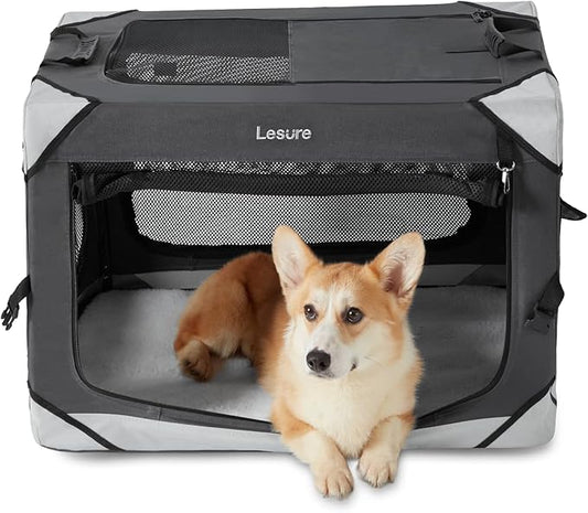 Lesure Collapsible Dog Crate - Portable Dog Travel Crate Kennel for Medium Dog, 4-Door Pet Crate with Durable Mesh Windows, Indoor & Outdoor (Charcoal Gray)