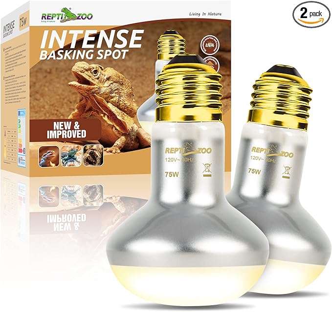 REPTI ZOO 2 Pack Heat Lamp 75W, Intense Basking Spot Simulated Natural Sunlight Heating Lamp Bulb, Heat Emitter UVA Heat Lamp Bulb for Reptile Chickens Pet Brooder